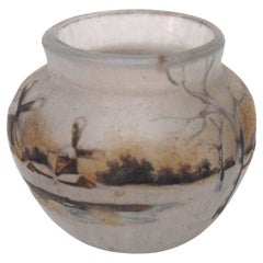 Antique Daum Enamel and Acid Cut Cameo Dutch Winter Vase Ultra-miniature -French c1900