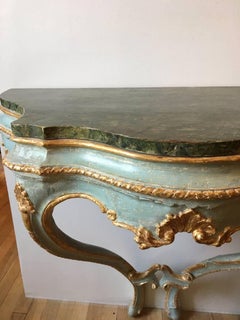 Rococo Parcel Gilt & Painted Console with Faux Marble Top