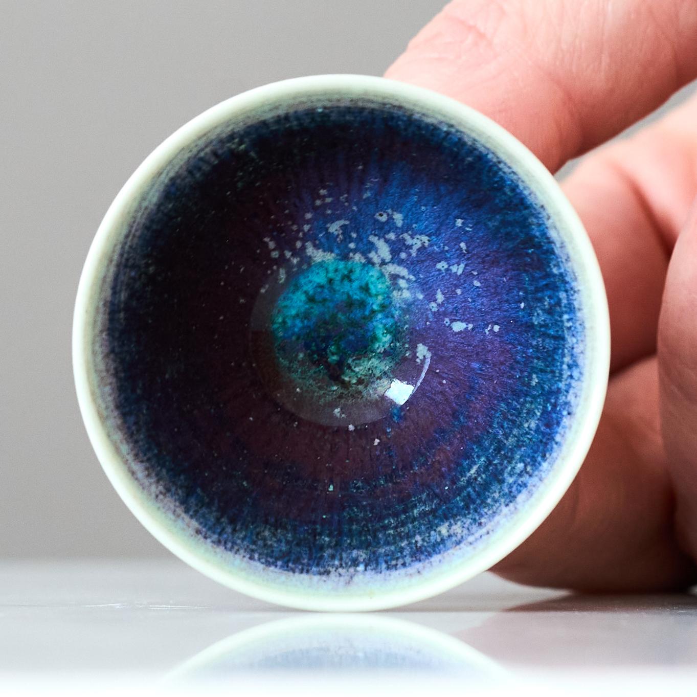 Glazed Blue Stoneware Miniature Bowl by Berndt Friberg. Gustavsberg, Sweden, 1960s For Sale