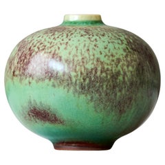 Green & Red Stoneware Miniature Vase by Berndt Friberg. Gustavsberg Sweden 1960s