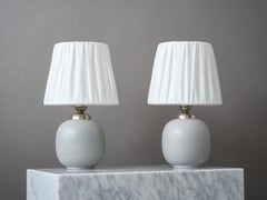 Gertrud Lönegren, Pair of Gray Stoneware Table Lamps for Rörstrand, Sweden 1940s