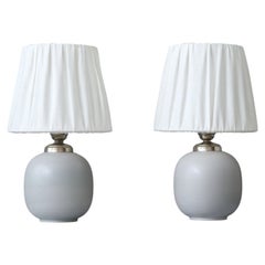 Gertrud Lönegren, Pair of Gray Stoneware Table Lamps for Rörstrand, Sweden 1940s
