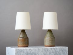 Pair of Green Mid-Century Stoneware Table Lamps by Rolf Palm, Sweden, 1960s.