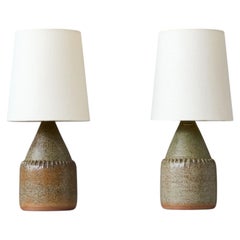 Pair of Green Mid-Century Stoneware Table Lamps by Rolf Palm, Sweden, 1960s.