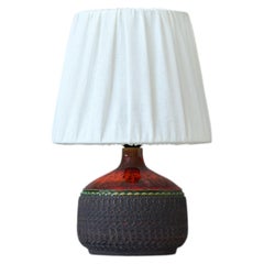 Red Mid-Century Stoneware Table Lamp by Klase Höganäs, Sweden, 1960s.