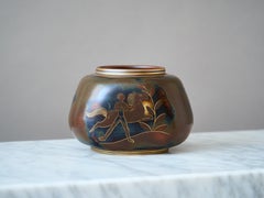 Vase en grès Art déco brun et or par Gunnar Nylund pour ALP, Suède, années 1930.