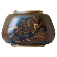 Vase en grès Art déco brun et or par Gunnar Nylund pour ALP, Suède, années 1930.