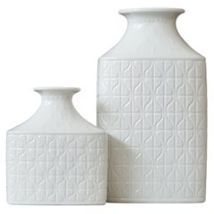 Pair of White Stoneware Vases by Gunnar Nylund for Rorstrand, Sweden, 1960s