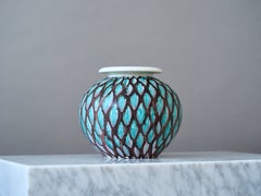 Unique Stoneware Globe Vase by Hertha Bengtson. Rorstrand, Sweden, 1950s.