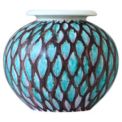 Unique Stoneware Globe Vase by Hertha Bengtson. Rorstrand, Sweden, 1950s.