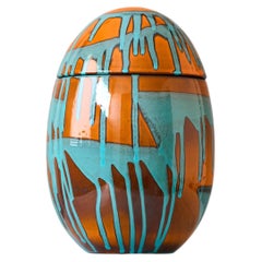 Unique Orange & Turquoise Lidded Ceramic Vase by Ingrid Atterberg, Sweden, 1960s