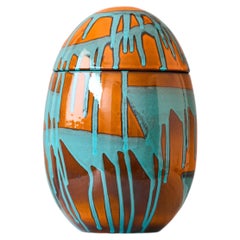 Unique Orange & Turquoise Lidded Ceramic Vase by Ingrid Atterberg, Sweden, 1960s