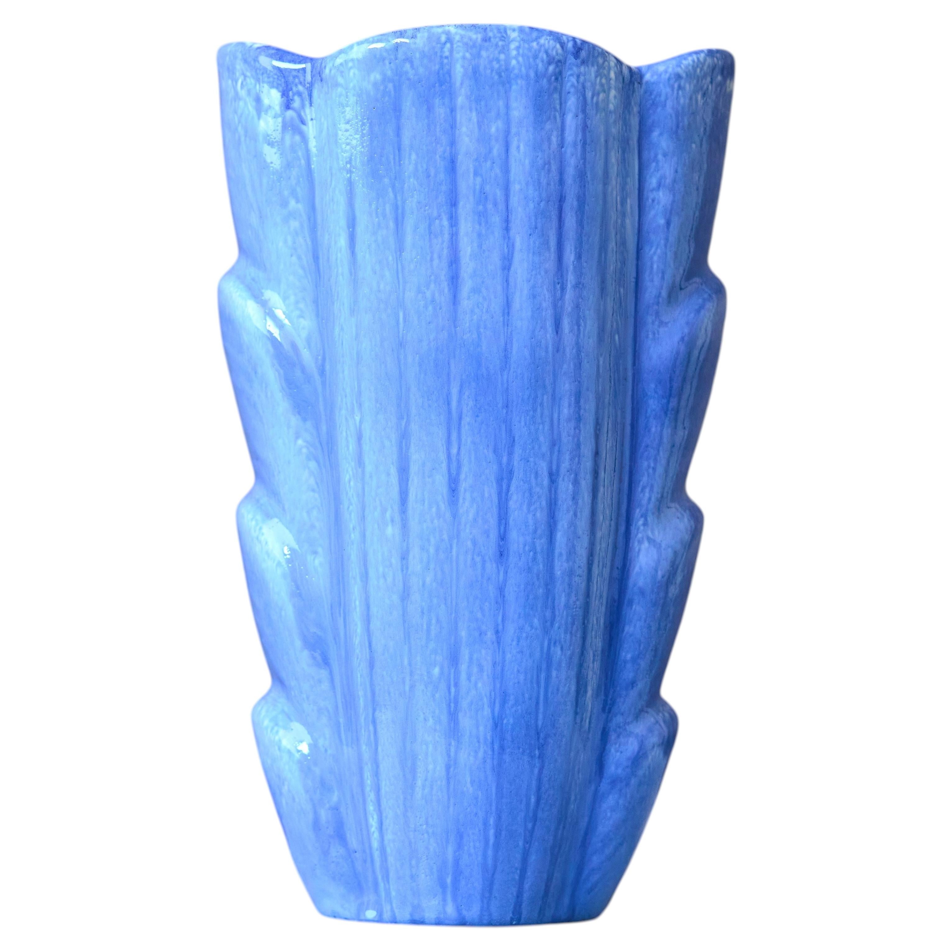 Vaso in gres blu in stile Art Déco di Gunnar Nylund. Rorstrand, Svezia, anni '1930.