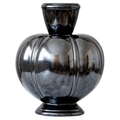 Vaso Art Déco in gres nero di Arthur Percy per Gefle, Svezia, anni ’30