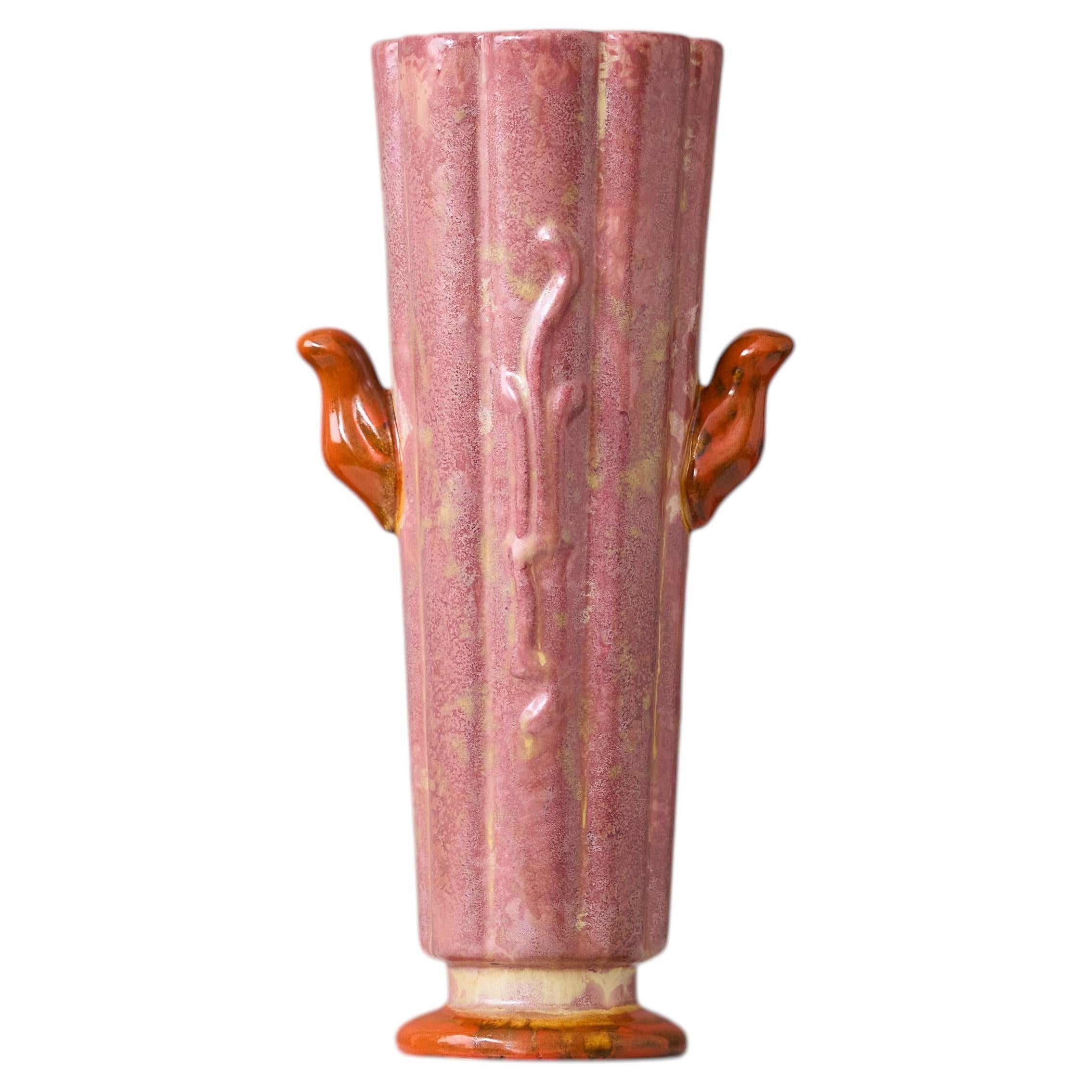 Rare Pink Ceramic Art Deco Vase by Upsala Ekeby, Sweden, 1930s.