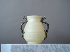 Large Ceramic Vase w. Dragons by Eva Jancke Bjork for Bo Fajans, Sweden, 1940s.
