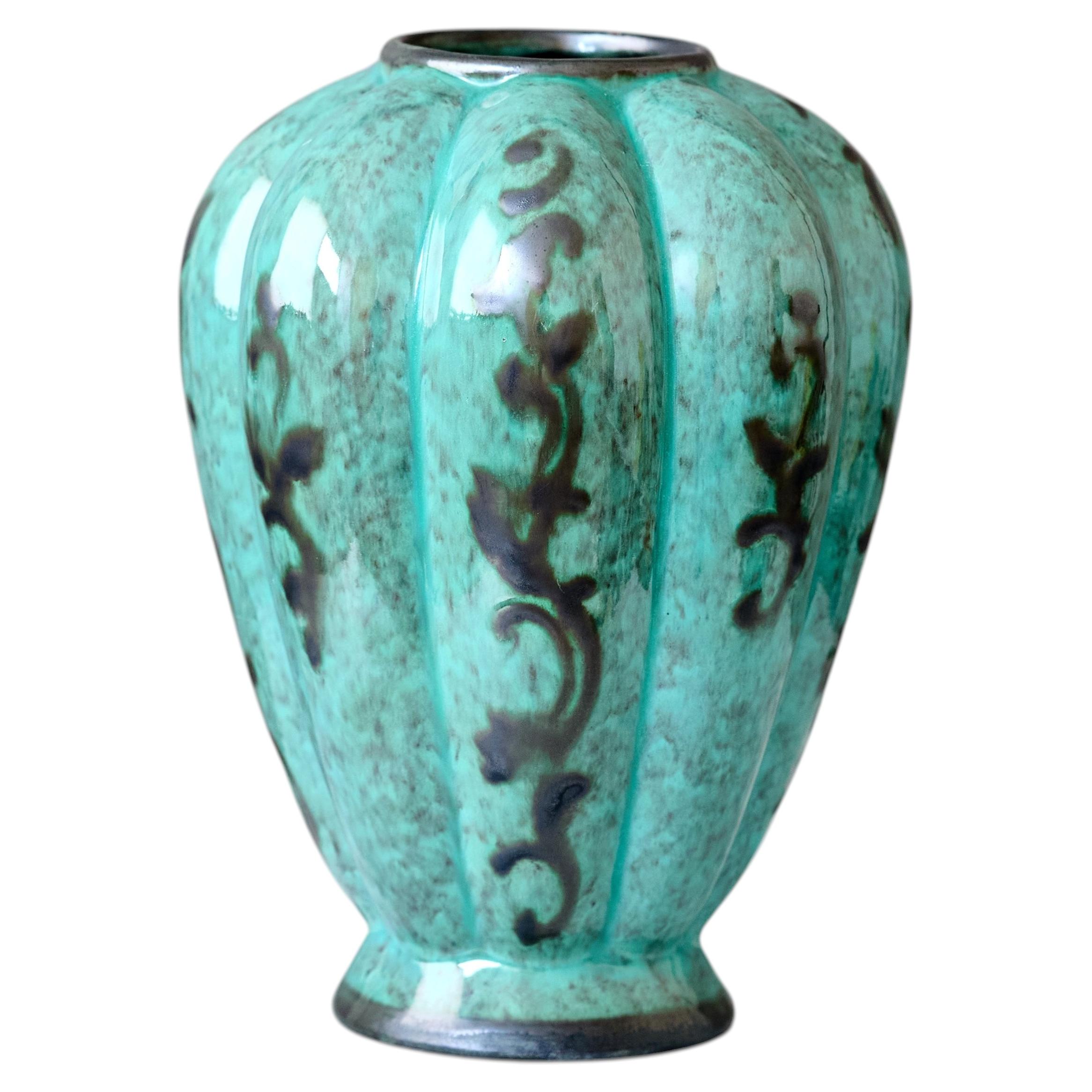 Grüne Art-Déco-Vase aus Keramik von Gabriel Keramik, Schweden, 1930er Jahre