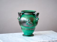 Green Ceramic Art Deco Vase by Gabriel Keramik, Sweden, 1930s