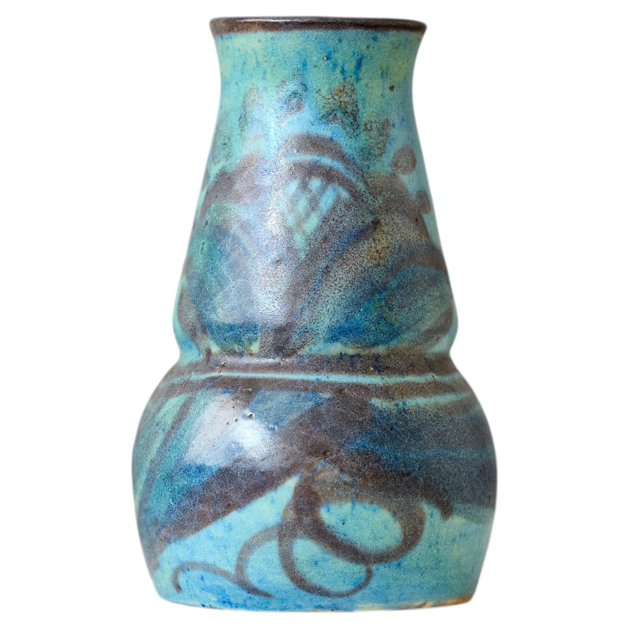 Rare Blue Ceramic Art Nouveau Jugend Vase by Gabriel Keramik, Sweden, 1920s