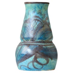 Rare vase Art nouveau « Jugend » en céramique bleue, signé Gabriel Keramik, Suède, années 1920