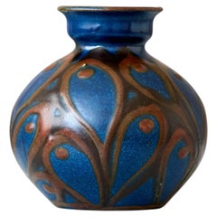 Small Blue Ceramic Art Nouveau Vase by Herman A. Kähler, Denmark, 1920s