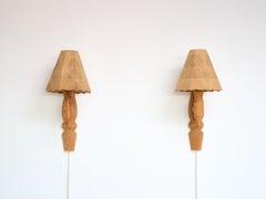 Swedish Designer, Pine Wall Lights, Sweden, 1970s