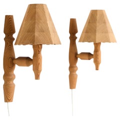 Swedish Designer, Pine Wall Lights, Sweden, 1970s