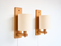 Rare Yngve Ekström, Pine & Fabric Wall Lights, Lystella, Sweden, 1960s