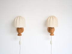 Swedish Designer, Vintage Wall Lights, Pine & Fabric, Mid-Century, Sweden, 1970s
