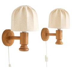 Swedish Designer, Vintage Wall Lights, Pine & Fabric, Mid-Century, Sweden, 1970s
