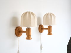 Swedish Designer, Vintage Wall Lights, Pine & Fabric, Mid-Century, Sweden, 1970s