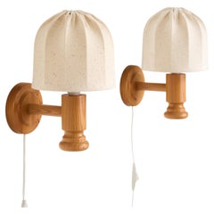 Swedish Designer, Vintage Wall Lights, Pine & Fabric, Mid-Century, Sweden, 1970s