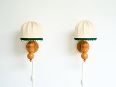 Swedish Designer, Vintage Wall Lights, Pine & Fabric, Mid-Century, Sweden, 1970s
