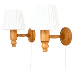 Vigan, Vintage-Wandleuchten, Kiefernholz und Stoff, Mid-Century, Schweden, 1970er Jahre