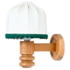 Solbackens Svarveri, Wall Light, Pine & Fabric, Mid-Century, Sweden, 1970s