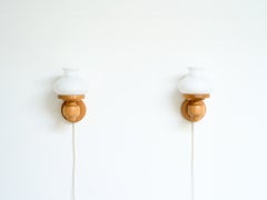 Swedish Designer, Vintage Wall Lights, Pine & Glass, Mid-Century, Sweden, 1970s