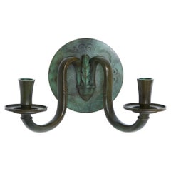Rare Bronze Art Deco Wall Sconce / Candlestick by GAB, Sweden, 1930s.