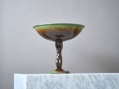 Bol Art déco en bronze sur pied, pour centre de table, avec « Sirène » par Ystad Metall, Suède, années 1940