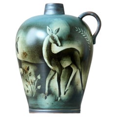Jarrón de gres Art Déco azul y marrón, diseñado por Gunnar Nylund para ALP, Suecia, década de 1930