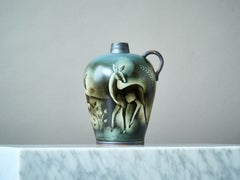 Jarrón de gres Art Déco azul y marrón, diseñado por Gunnar Nylund para ALP, Suecia, década de 1930