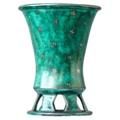 Grüne Vase „Argenta“ aus Steingut im Art-déco-Stil von Wilhelm Kage Gustavsberg, Schweden 1930er Jahre