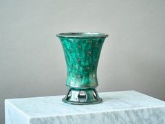 Grüne Vase „Argenta“ aus Steingut im Art-déco-Stil von Wilhelm Kage Gustavsberg, Schweden 1930er Jahre