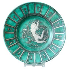 Grüne 'Argenta' Art Deco Schale aus Steinzeug von Wilhelm Kage Gustavsberg Schweden 1930er Jahre