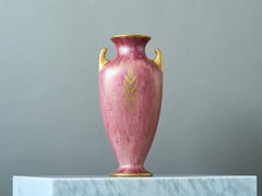 Pink & Gold Art Deco Lustre Vase by Josef Ekberg for Gustavsberg, Sweden, 1920s