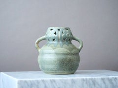 Green Art Nouveau Pottery Vase by Karl Robert Svensson. Höganäs, Sweden, 1910s