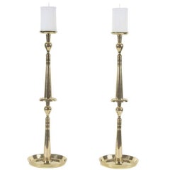 Tommi Parzinger Brass Spindle Candlesticks