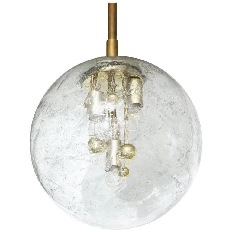 Brass or Chrome Murano Glass Globe Pendants For Sale at 1stdibs
