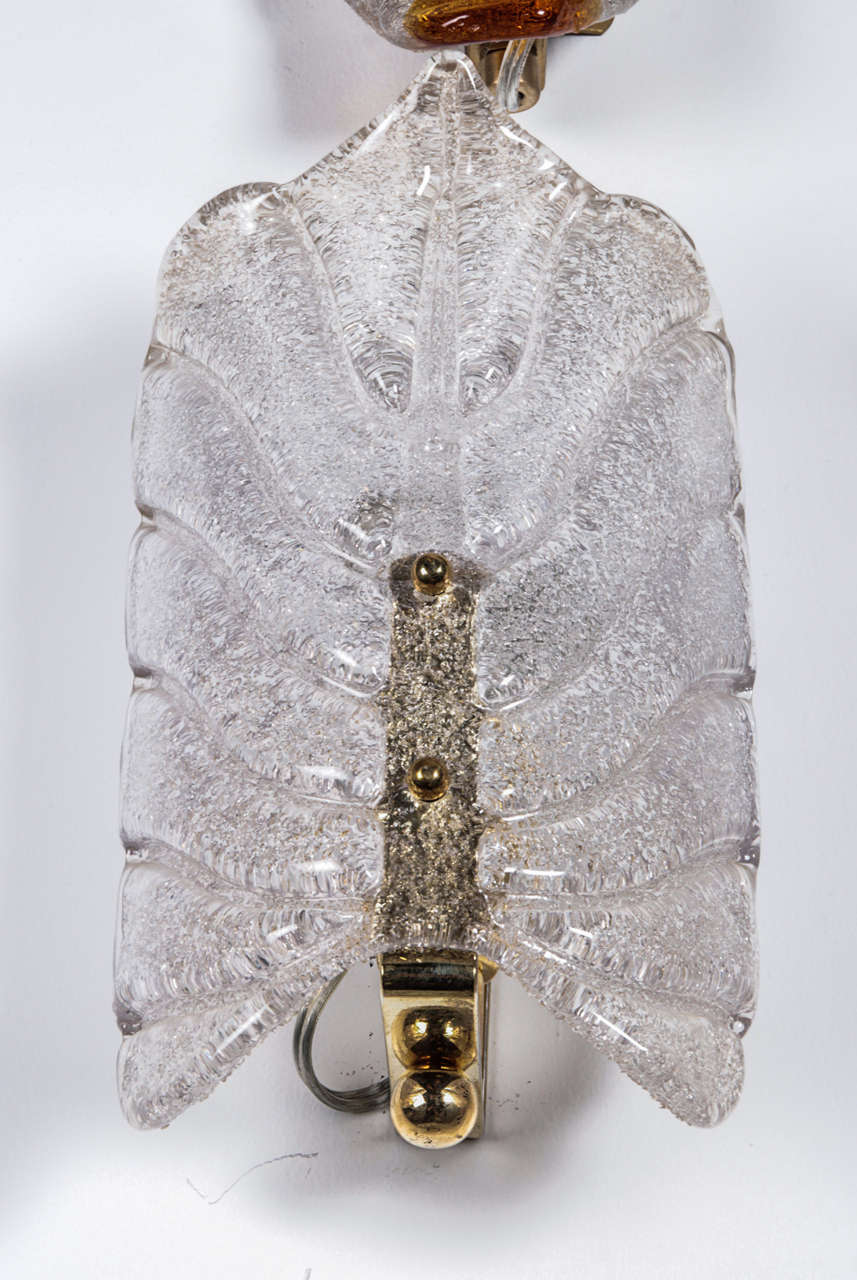 Swedish Orrefors Crystal Leaf Sconces