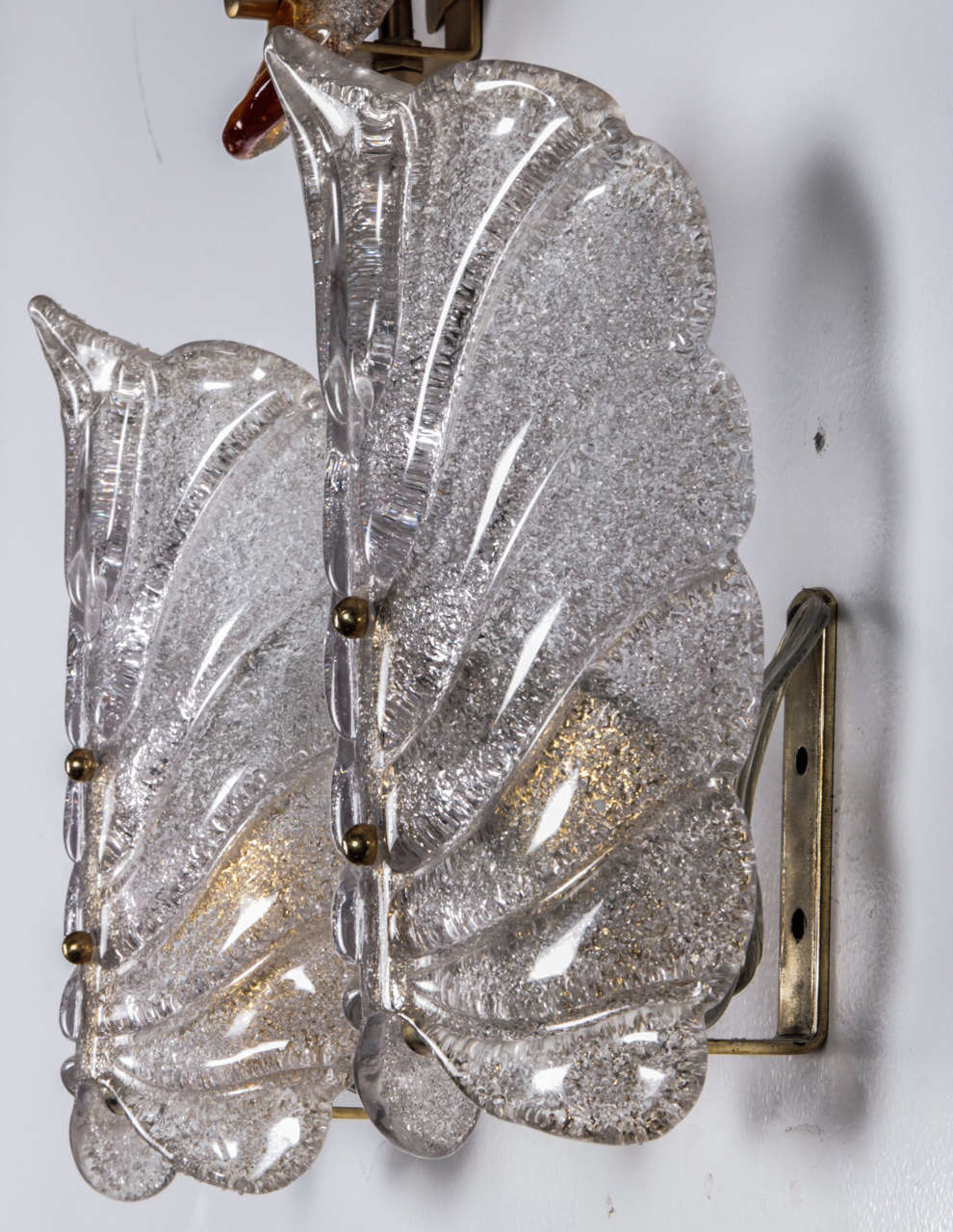 Orrefors Crystal Leaf Sconces In Excellent Condition In New York, NY