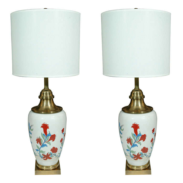 Chapman Hand-Painted Porcelain Lamps For Sale